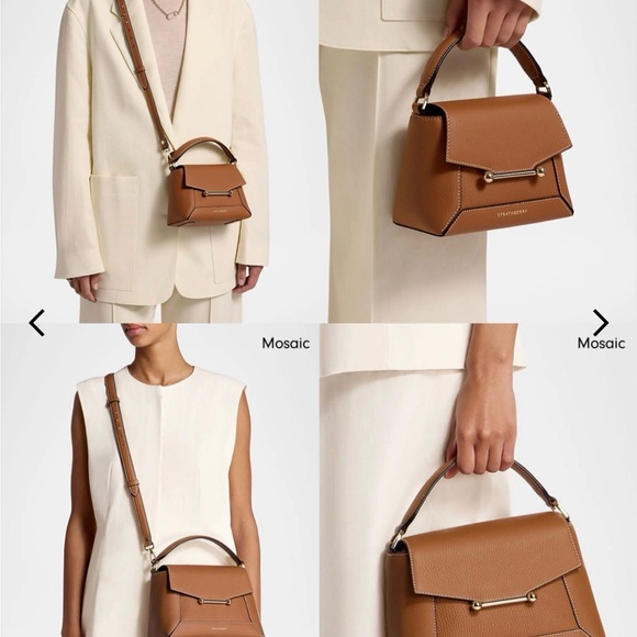 STRATHBERRY Mosaic Nano Leather Top-Handle Handbag Crossbody in Chocolate Brown - Picture 16 of 16